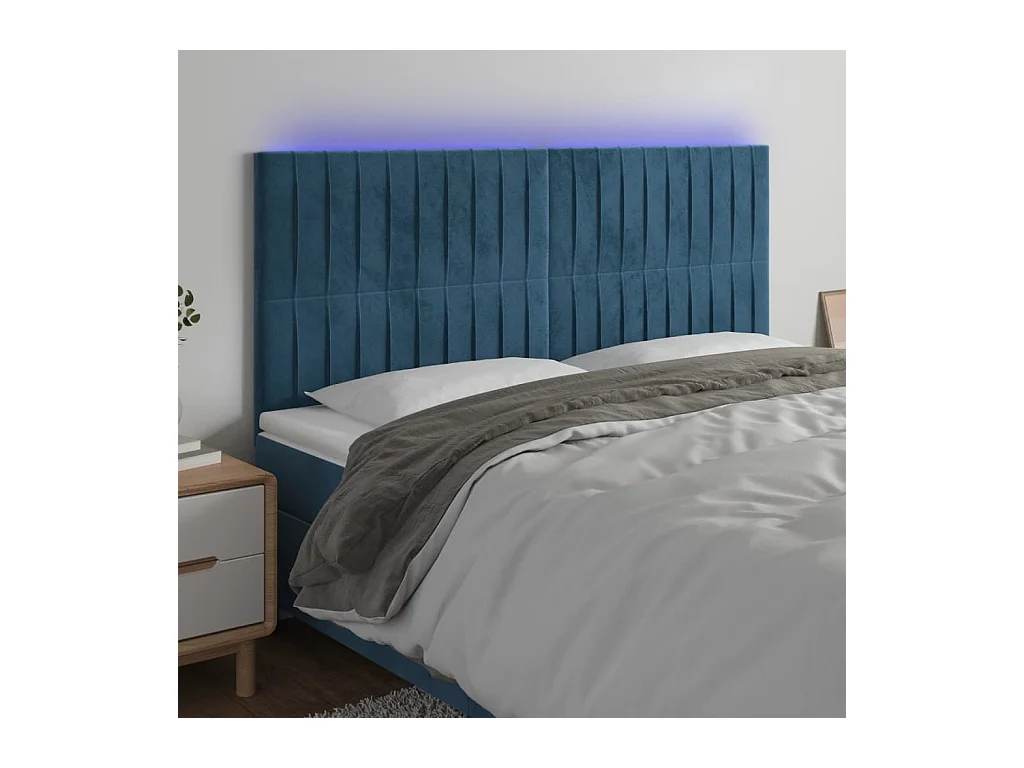 Tête de Lit | Panneau de tête pour lit Moderne à LED Bleu foncé 200x5x118/128 cm Velours