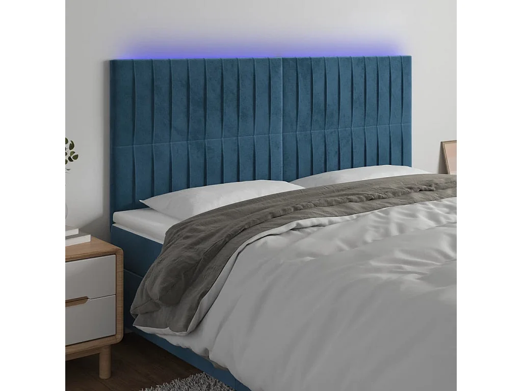 Hoofdbord | Hoofdeinde LED 200x5x118/128 cm fluweel donkerblauw