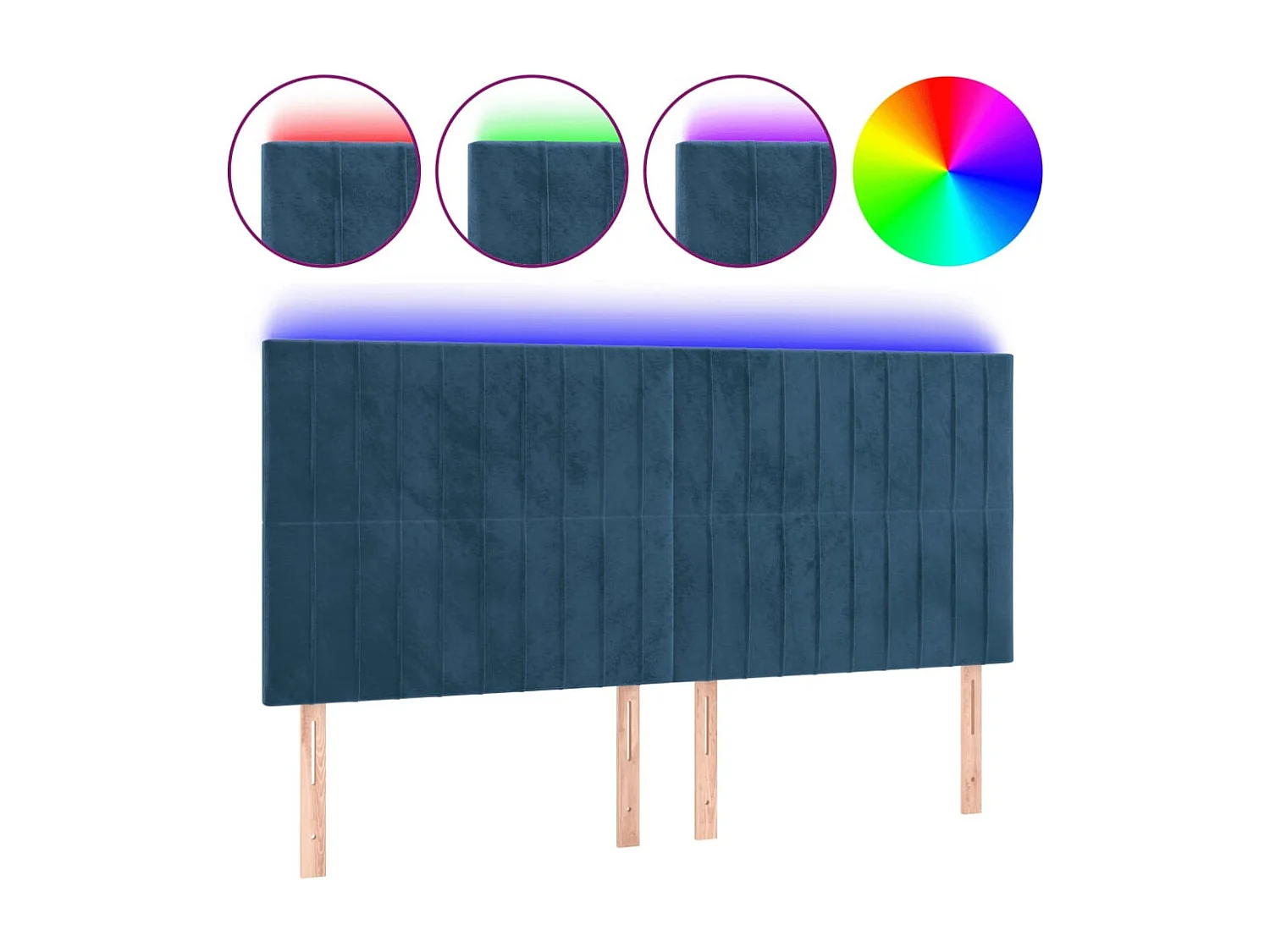 Hoofdbord | Hoofdeinde LED 200x5x118/128 cm fluweel donkerblauw