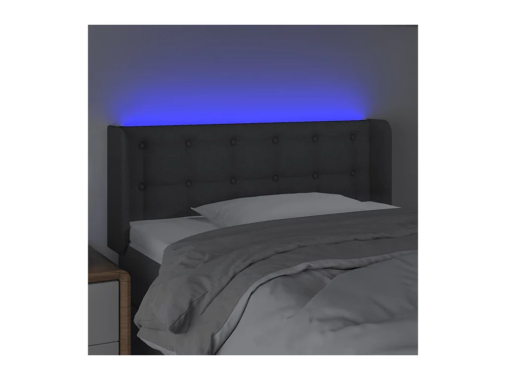 Tête de Lit | Panneau de tête pour lit Moderne à LED Gris foncé 93x16x78/88 cm Tissu
