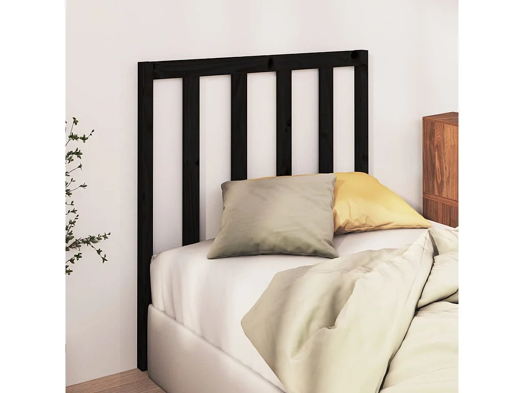 Tête de Lit | Panneau de tête pour lit Moderne Noir 96x4x100 cm Bois massif de pin