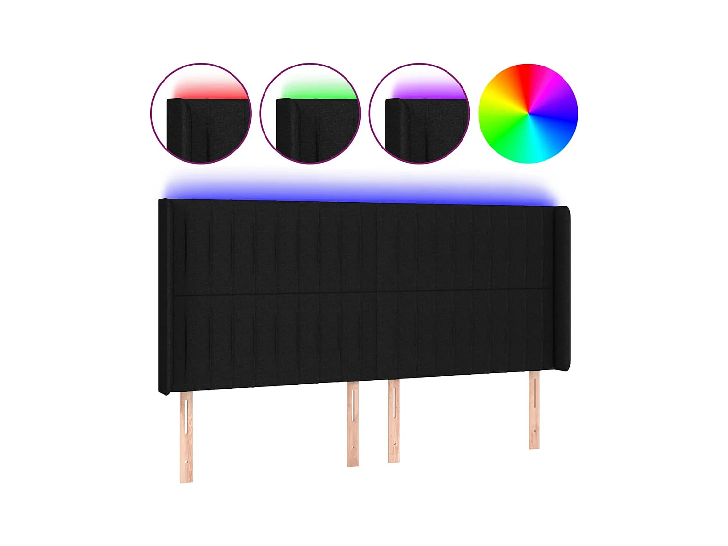 Mueble cabecero | Cabezal de cama | Cabecero con LED de tela negro 203x16x118/128 cm