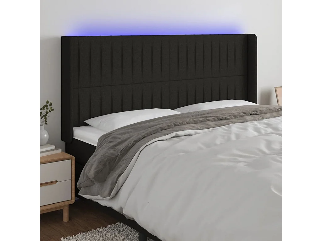 Hoofdbord | Hoofdeinde LED 203x16x118/128 cm stof zwart