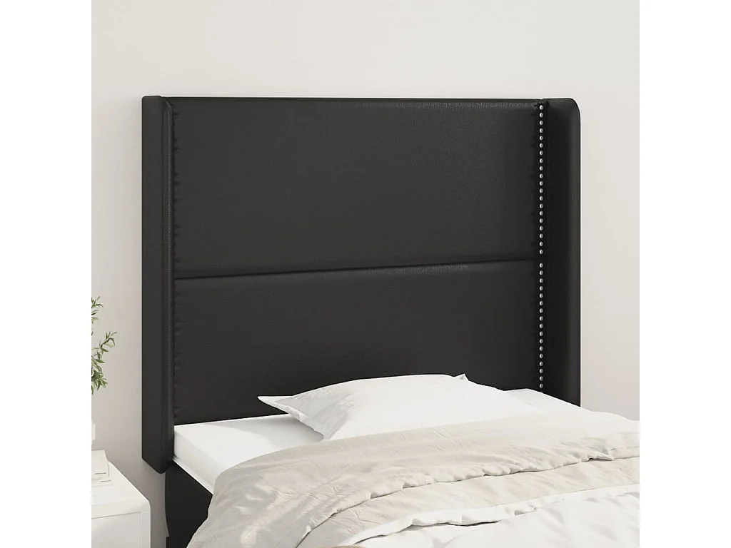 Tête de Lit | Panneau de tête pour lit Moderne avec oreilles Noir 93x16x118/128 cm Similicuir