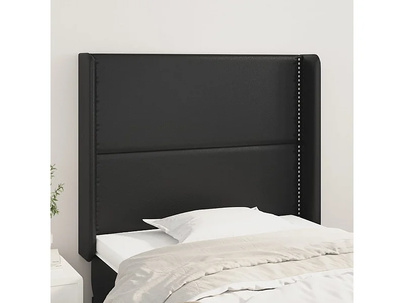 Tête de Lit | Panneau de tête pour lit Moderne avec oreilles Noir 93x16x118/128 cm Similicuir
