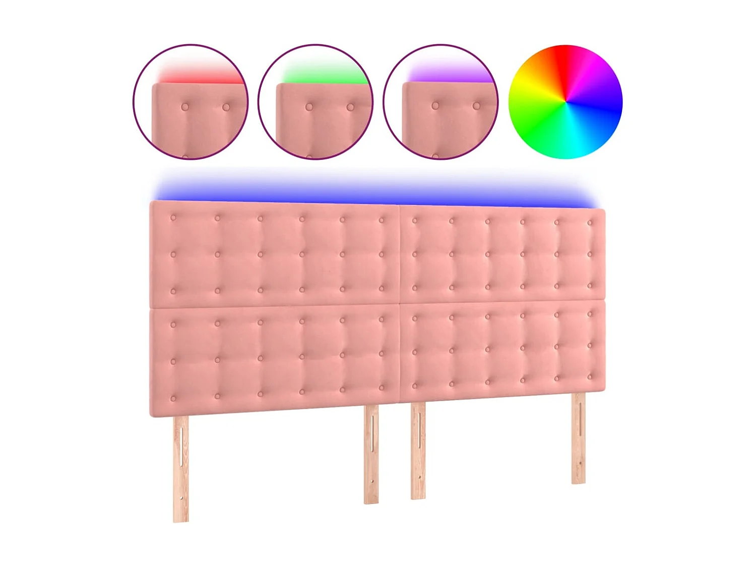 Tête de Lit | Panneau de tête pour lit Moderne à LED Rose 180x5x118/128 cm Velours