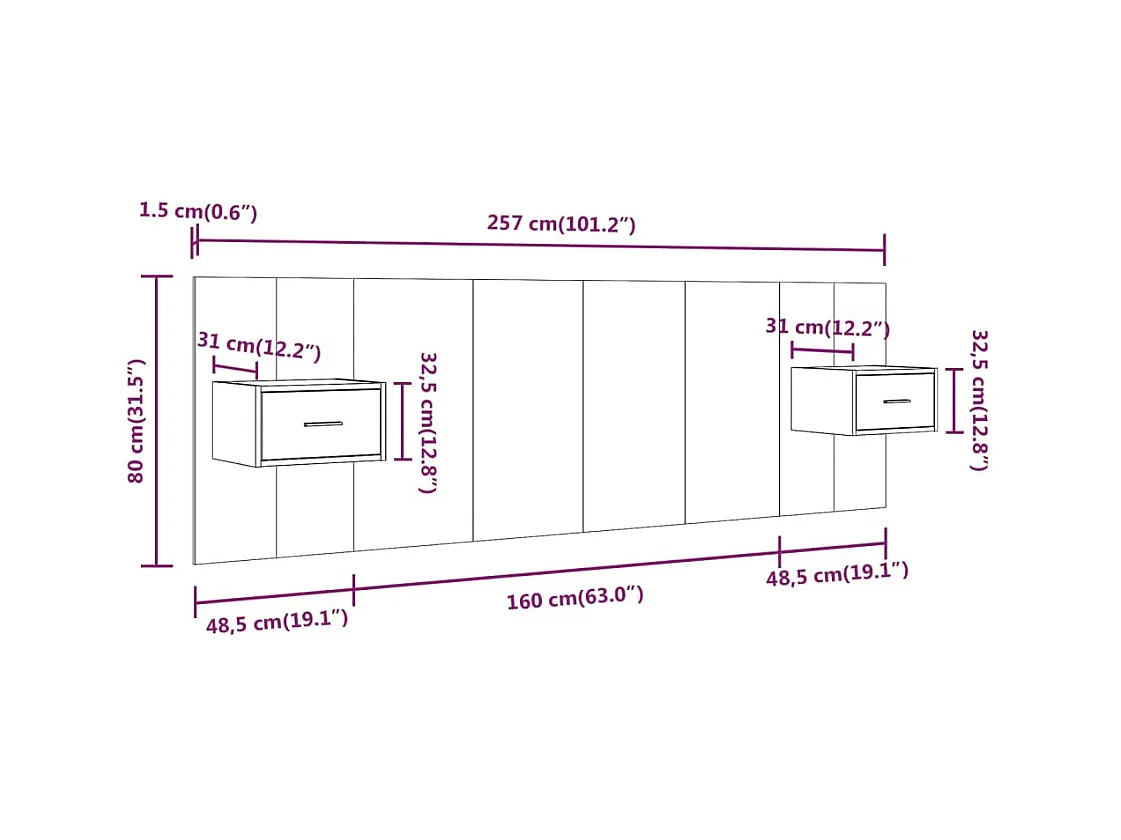 Cabecero de Cama | Cabezal de cama | Mueble de cabecero con mesitas madera contrachapada blanco