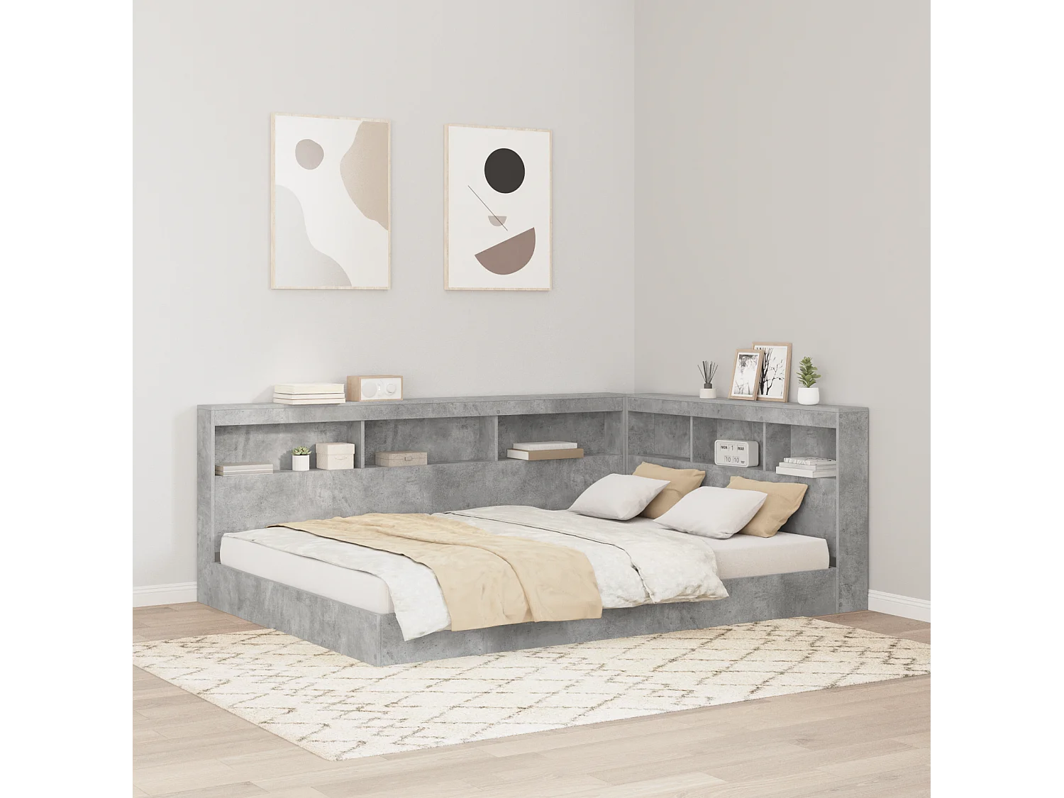 Tête de Lit de rangement | Panneau de tête pour lit Gris béton 135 cm Bois d'ingénierie