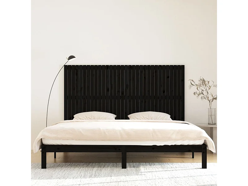 Cabecero de Cama | Cabezal de cama | Mueble de cabecero pared madera maciza pino negro 204x3x110 cm