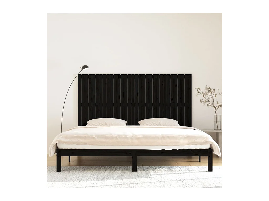 Cabecero de Cama | Cabezal de cama | Mueble de cabecero pared madera maciza pino negro 204x3x110 cm