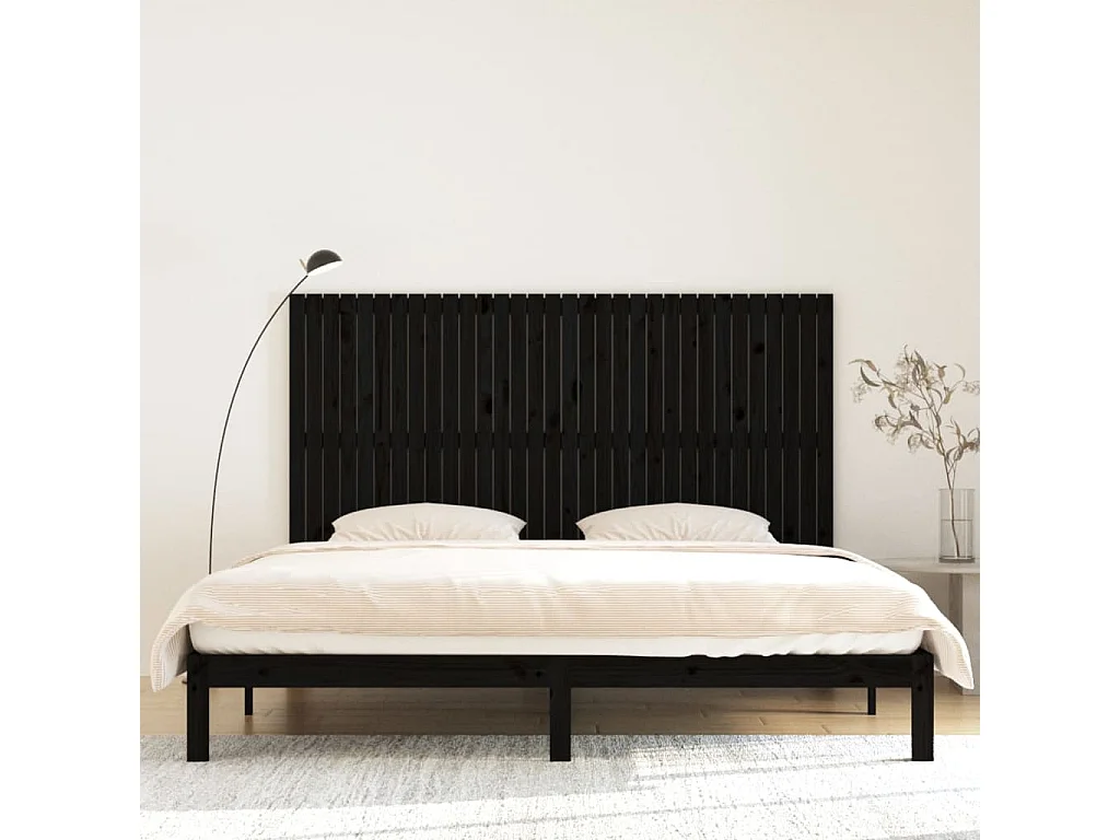 Cabecero de Cama | Cabezal de cama | Mueble de cabecero pared madera maciza pino negro 204x3x110 cm