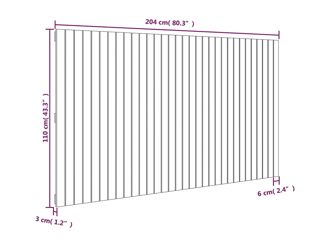 Cabecero de Cama | Cabezal de cama | Mueble de cabecero pared madera maciza pino negro 204x3x110 cm