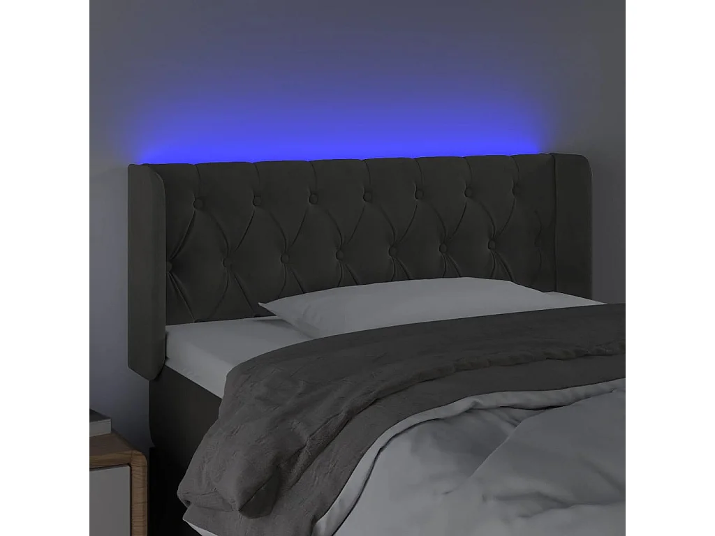 Tête de Lit | Panneau de tête pour lit Moderne à LED Gris foncé 103x16x78/88 cm Velours