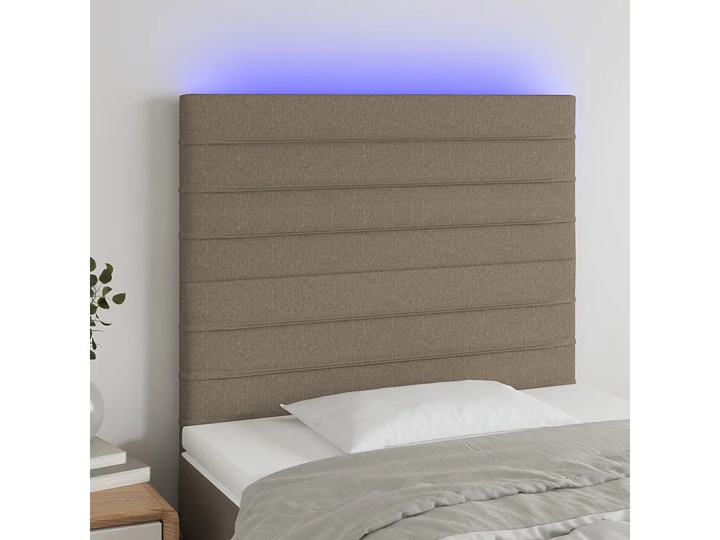 Cabecero | Cabezal de Cama | Mueble cabecero con luces LED tela gris taupe 100x5x118/128 cm