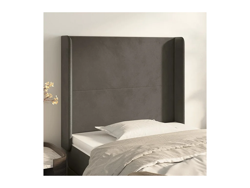 Cabecero | Cabezal de Cama | Mueble cabecero con orejas de terciopelo gris oscuro 83x16x118/128 cm