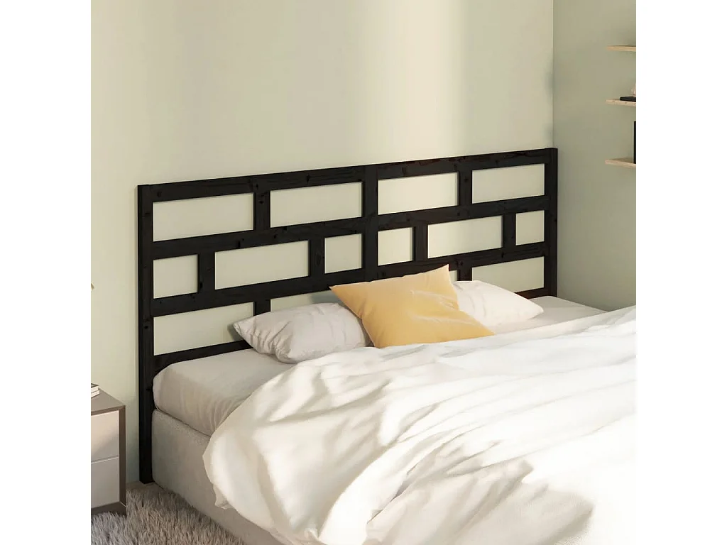 Cabecero de Cama | Cabezal de cama | Mueble de cabecero madera maciza de pino negro 186x4x100 cm