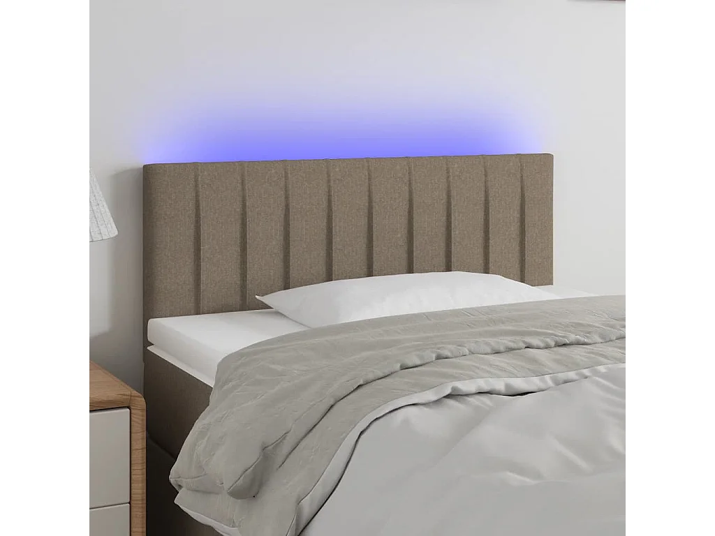 Mueble cabecero | Cabezal de cama | Cabecero con LED de tela gris taupe 100x5x78/88 cm