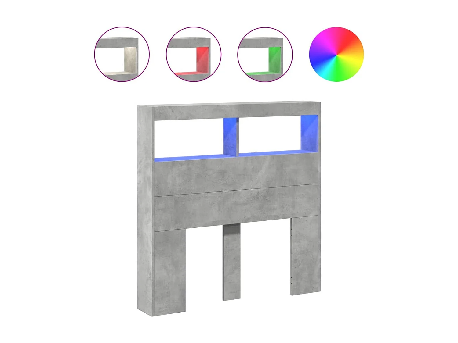 Tête de Lit avec rangement | Armoire de tête de lit avec LED gris béton 100x17x102 cm