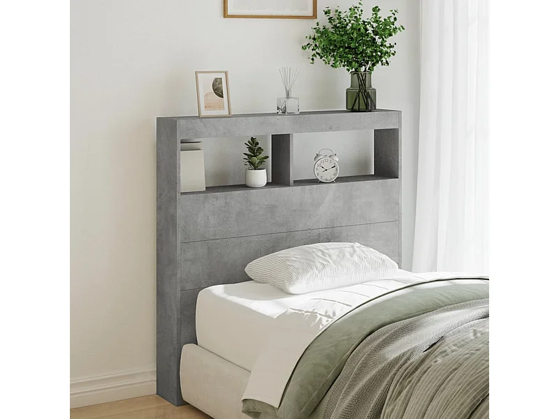 Cabecero de Cama | Cabezal de cama | Mueble de cabecero con luz LED gris hormigón 100x17x102 cm