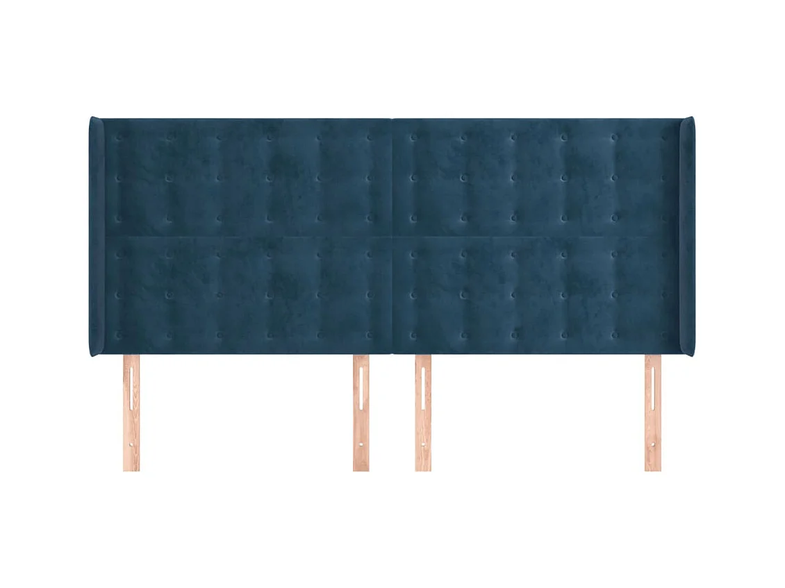 Cabecero | Cabezal de Cama | Mueble cabecero con orejas de terciopelo azul oscuro 203x16x118/128 cm