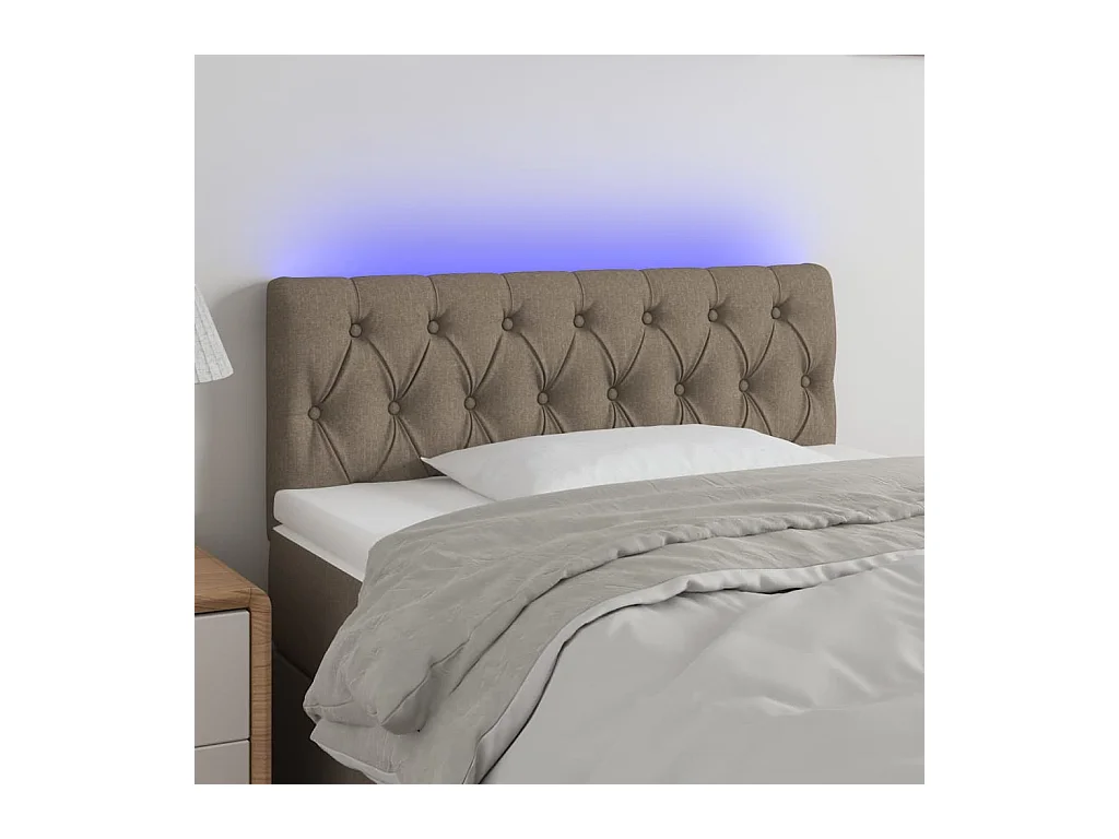 Mueble cabecero | Cabezal de cama | Cabecero con LED de tela gris taupe 100x7x78/88 cm