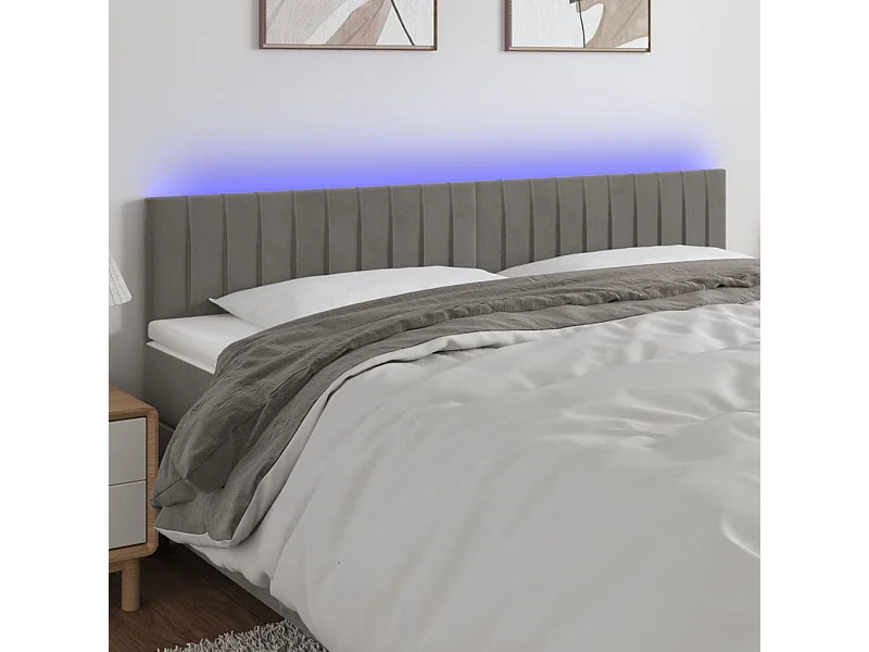 Cabecero | Cabezal de Cama | Mueble cabecero con LED de terciopelo gris claro 160x5x78/88 cm