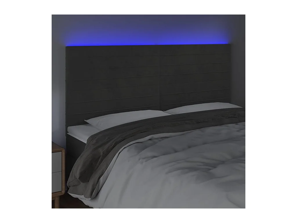 Cabecero | Cabezal de Cama | Mueble cabecero con luces LED terciopelo gris oscuro 200x5x118/128 cm