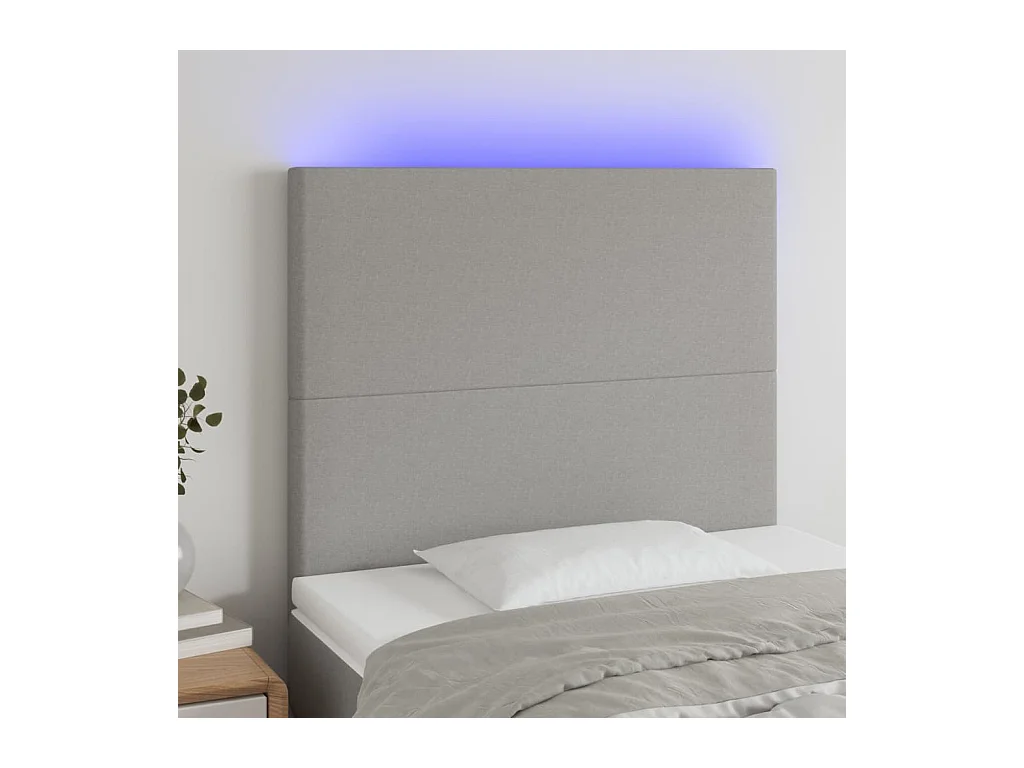 Tête de Lit | Panneau de tête pour lit Moderne à LED Gris clair 90x5x118/128 cm Tissu
