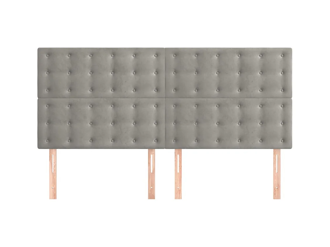 Cabeceros | Cabezal de cama | Mueble de cabecero 4 unidades de terciopelo gris claro 90x5x78/88 cm