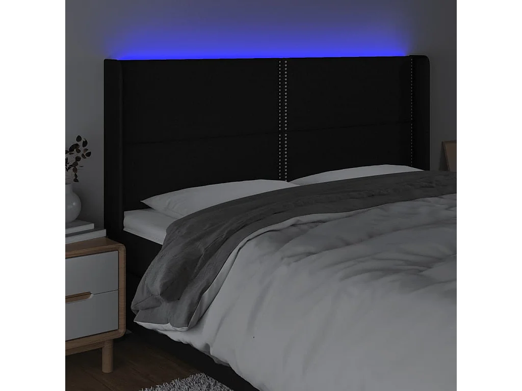 Tête de Lit | Panneau de tête pour lit Moderne à LED Noir 203x16x118/128 cm Tissu