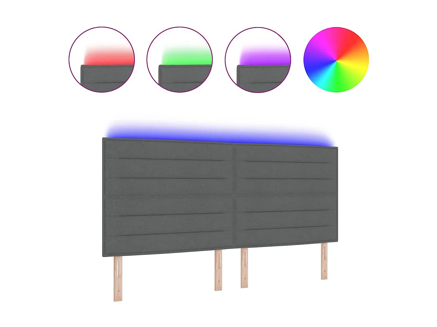 Tête de Lit | Panneau de tête pour lit Moderne LED avec des lumières à LED Gris foncé 200 cm tissu