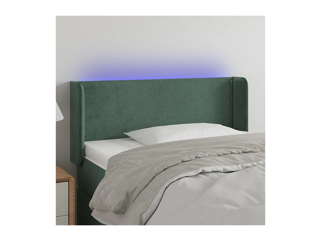 Cabecero | Cabezal de Cama | Mueble cabecero con LED de terciopelo verde oscuro 103x16x78/88 cm