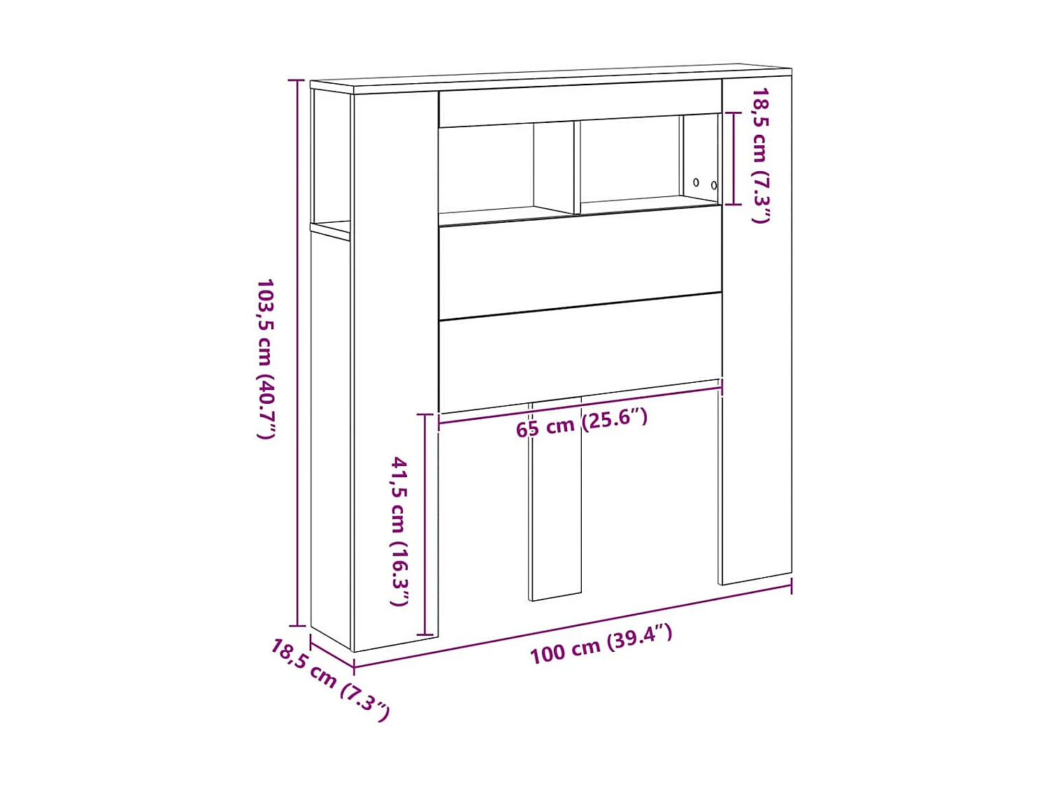 Tête de Lit | Panneau de tête pour lit Moderne LED avec étagère Chêne noir 100 x 18.5 x 103.5 cm