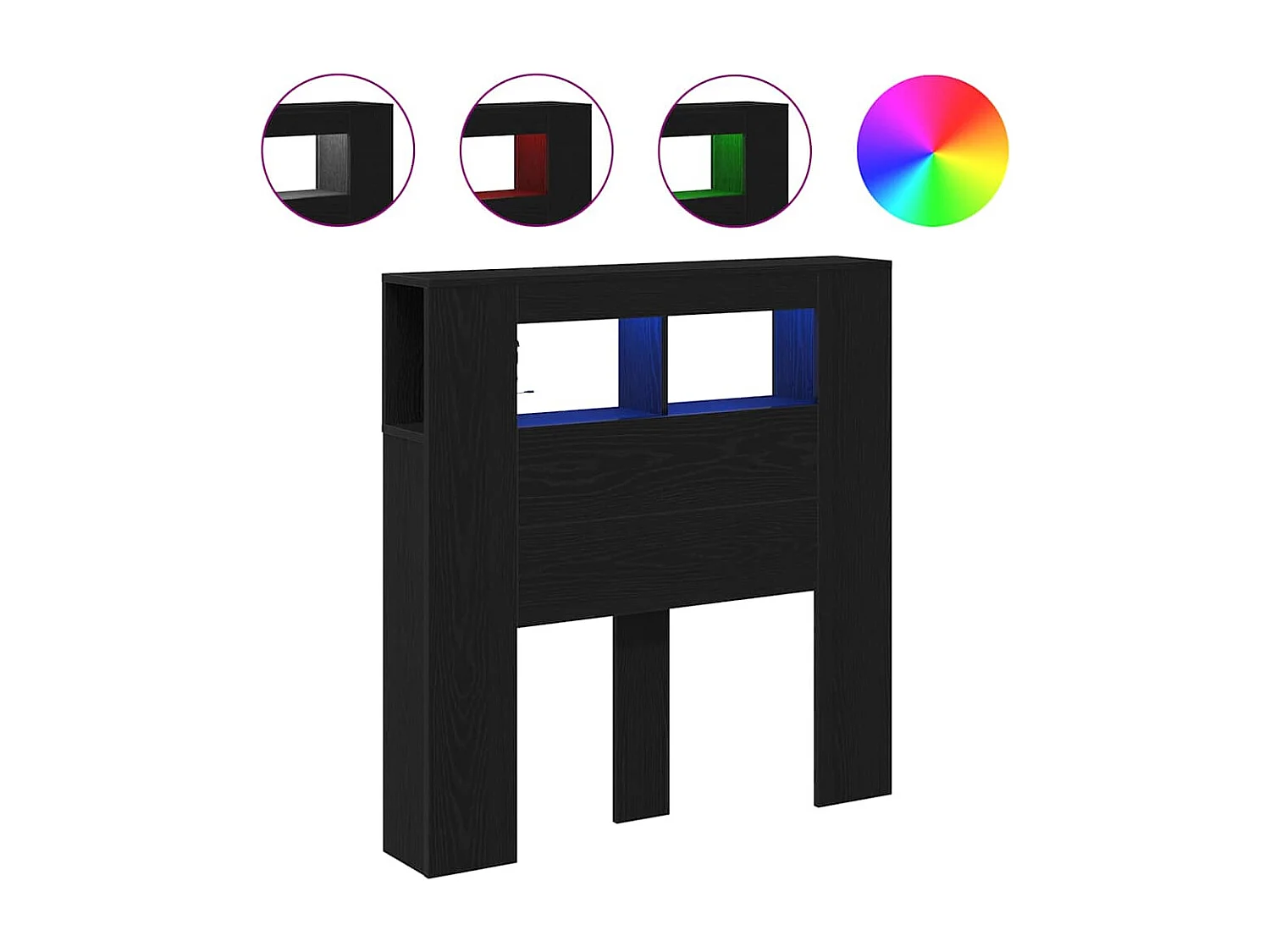 Tête de Lit | Panneau de tête pour lit Moderne LED avec étagère Chêne noir 100 x 18.5 x 103.5 cm