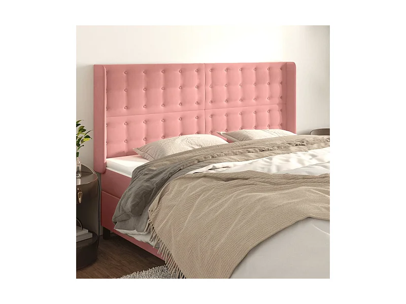 Tête de Lit | Panneau de tête pour lit Moderne avec oreilles Rose 183x16x118/128 cm Velours