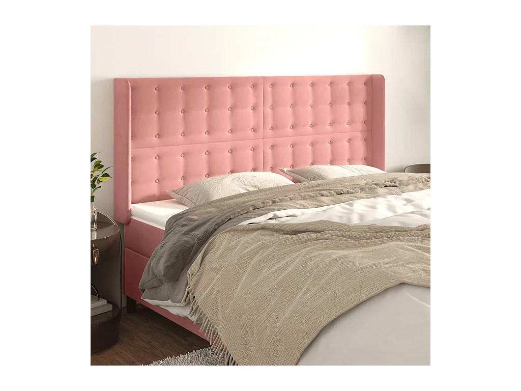 Tête de Lit | Panneau de tête pour lit Moderne avec oreilles Rose 183x16x118/128 cm Velours