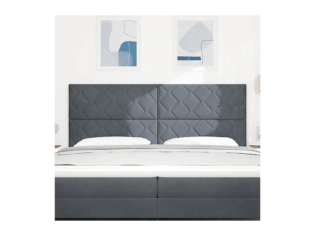 Mueble cabecero | Cabecero | Cabezal de cama LED Geométrico Manual Gris oscuro 200 cm Terciopelo