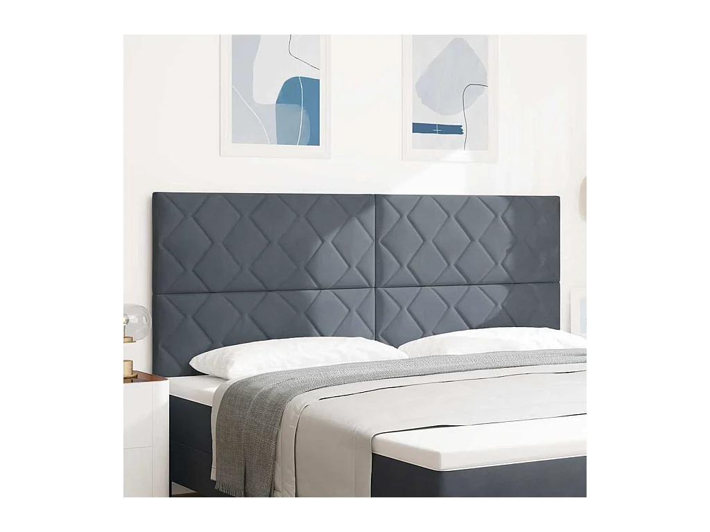 Tête de Lit | Panneau de tête pour lit Moderne LED Geometric Manuel Gris foncé 200 cm Velours