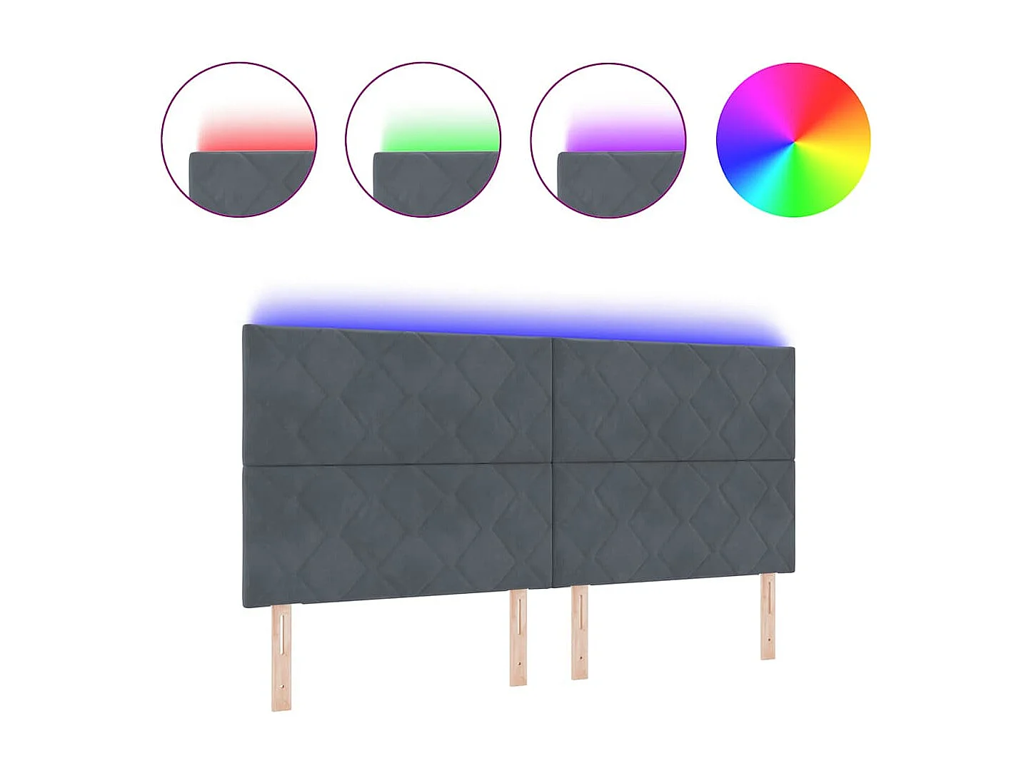 Tête de Lit | Panneau de tête pour lit Moderne LED Geometric Manuel Gris foncé 200 cm Velours