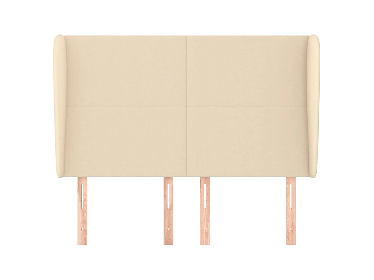 Cabecero | Cabezal de Cama | Mueble cabecero con orejas de tela color crema 147x23x118/128 cm