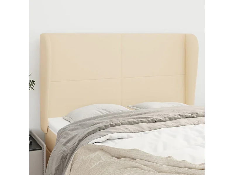 Cabecero | Cabezal de Cama | Mueble cabecero con orejas de tela color crema 147x23x118/128 cm