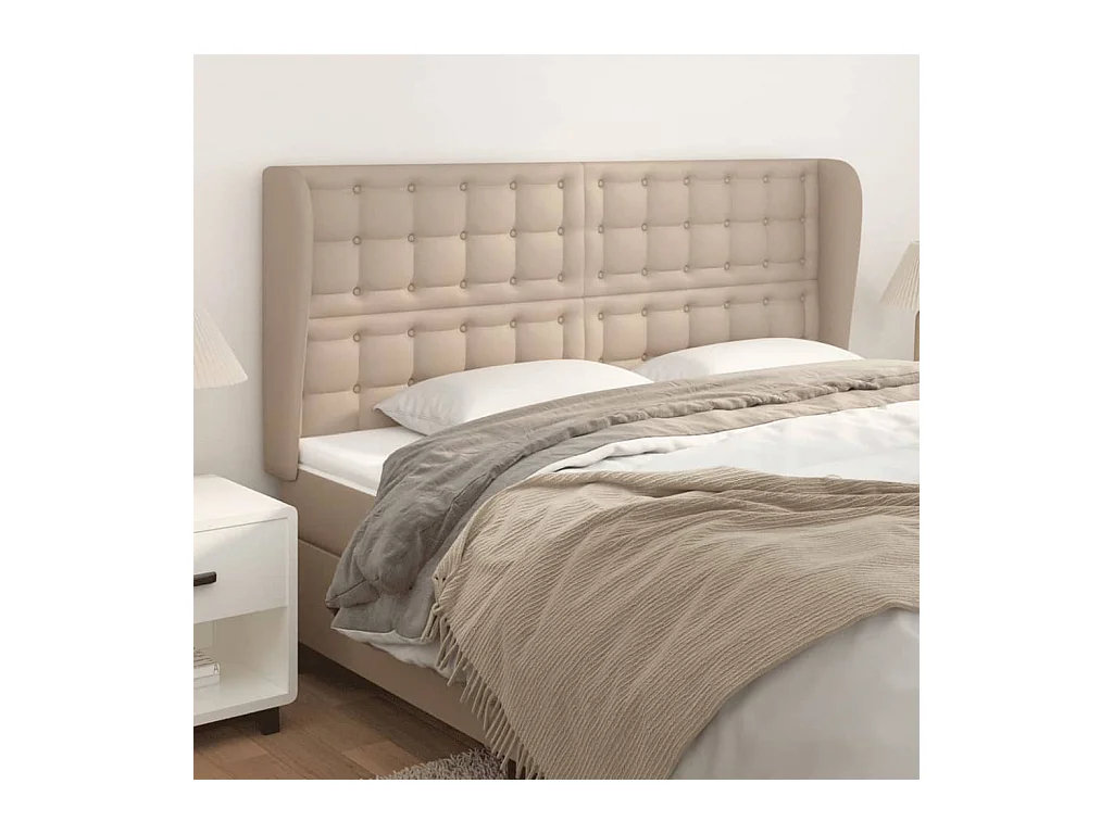 Cabecero | Cabezal de Cama | Mueble cabecero con orejas cuero sintético capuchino 203x23x118/128 cm