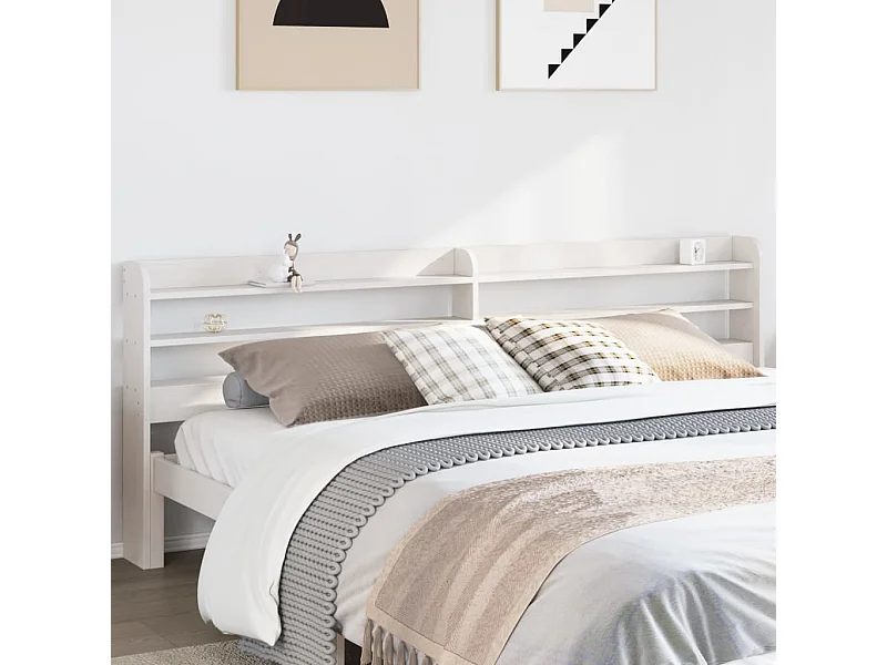Tête de Lit | Panneau de tête pour lit Moderne avec étagères blanc 200 cm bois massif de pin