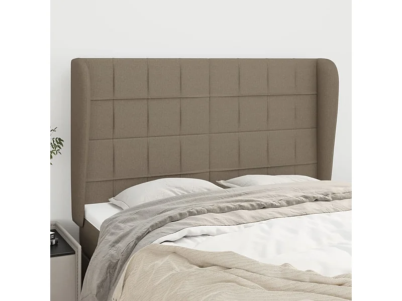 Cabecero | Cabezal de Cama | Mueble cabecero con orejas de tela gris taupe 147x23x118/128 cm