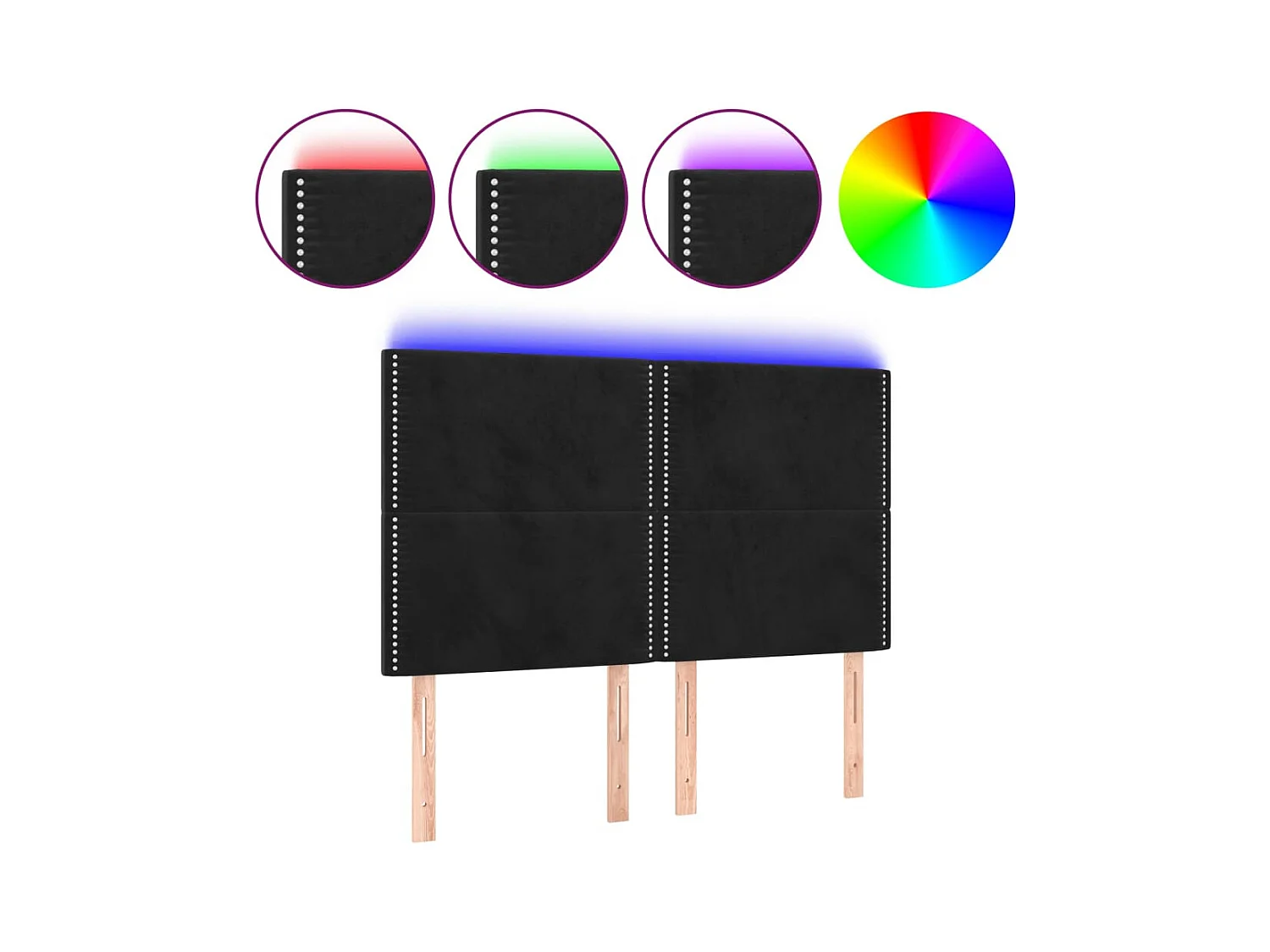 Cabecero | Cabezal de Cama | Mueble cabecero con luces LED terciopelo negro 144x5x118/128 cm