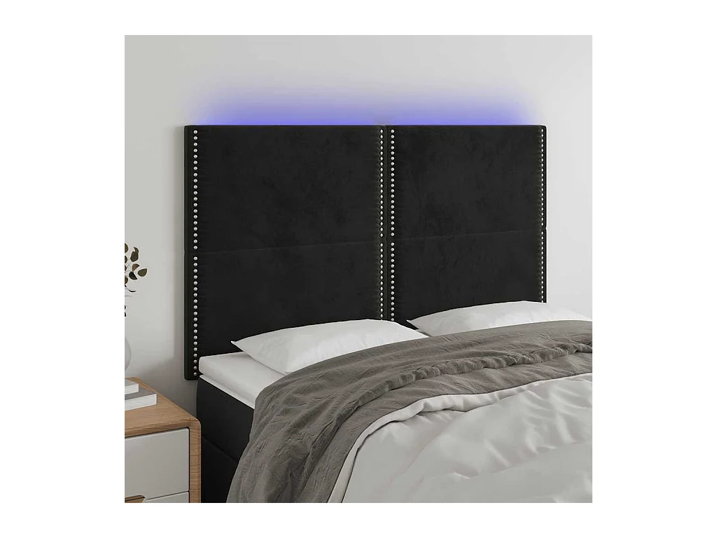 Tête de Lit | Panneau de tête pour lit Moderne à LED Noir 144x5x118/128 cm Velours