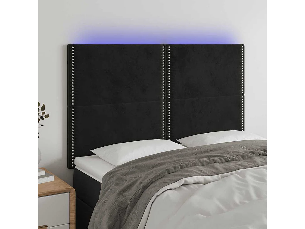 Tête de Lit | Panneau de tête pour lit Moderne à LED Noir 144x5x118/128 cm Velours