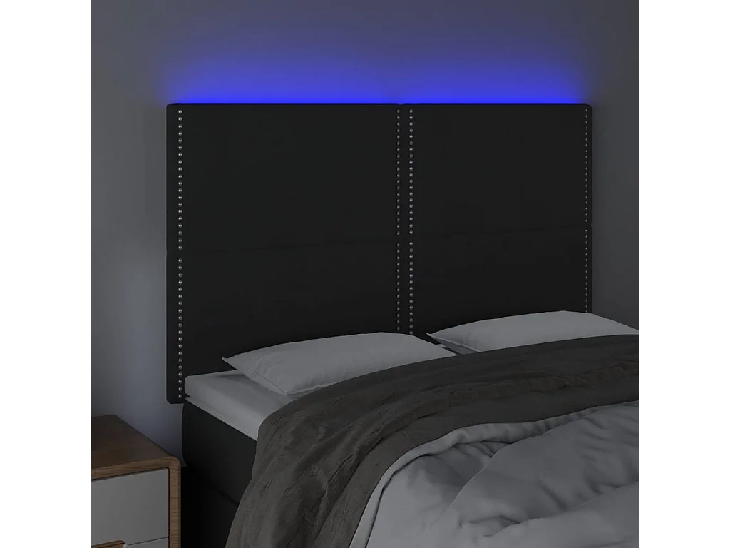 Tête de Lit | Panneau de tête pour lit Moderne à LED Noir 144x5x118/128 cm Velours