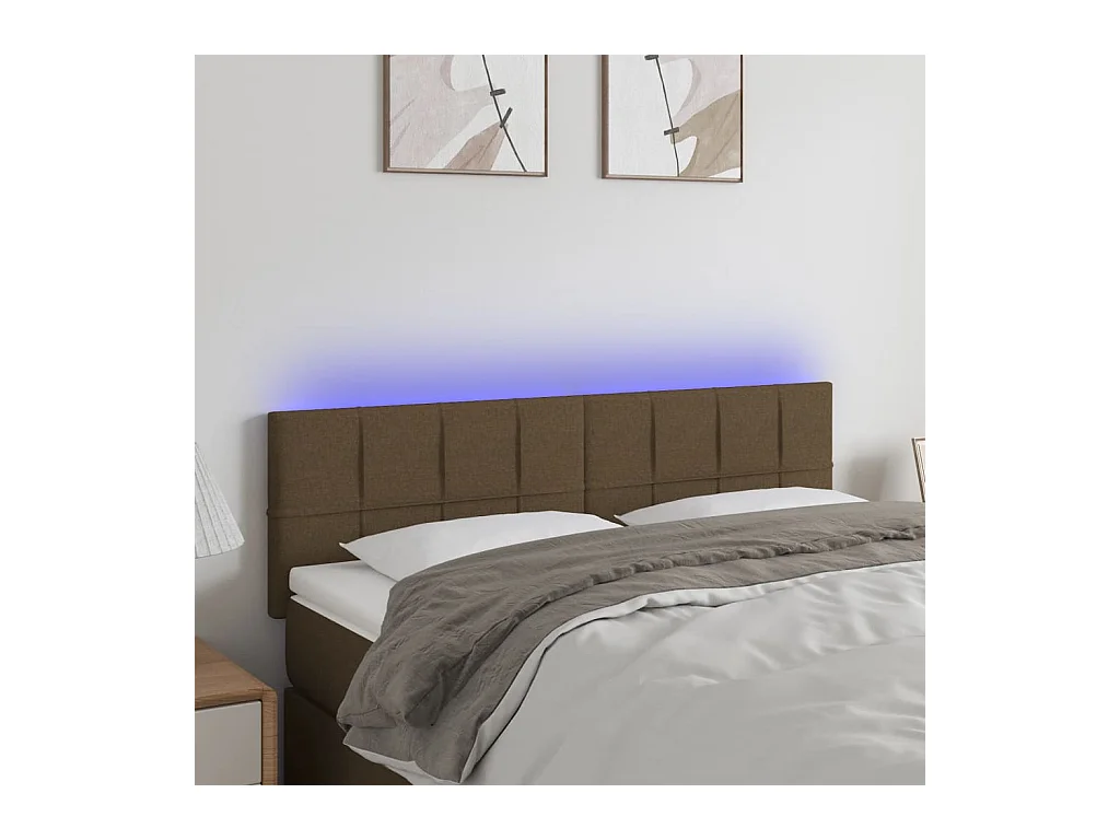 Tête de Lit | Panneau de tête pour lit Moderne à LED Marron Foncé 144x5x78/88 cm Tissu