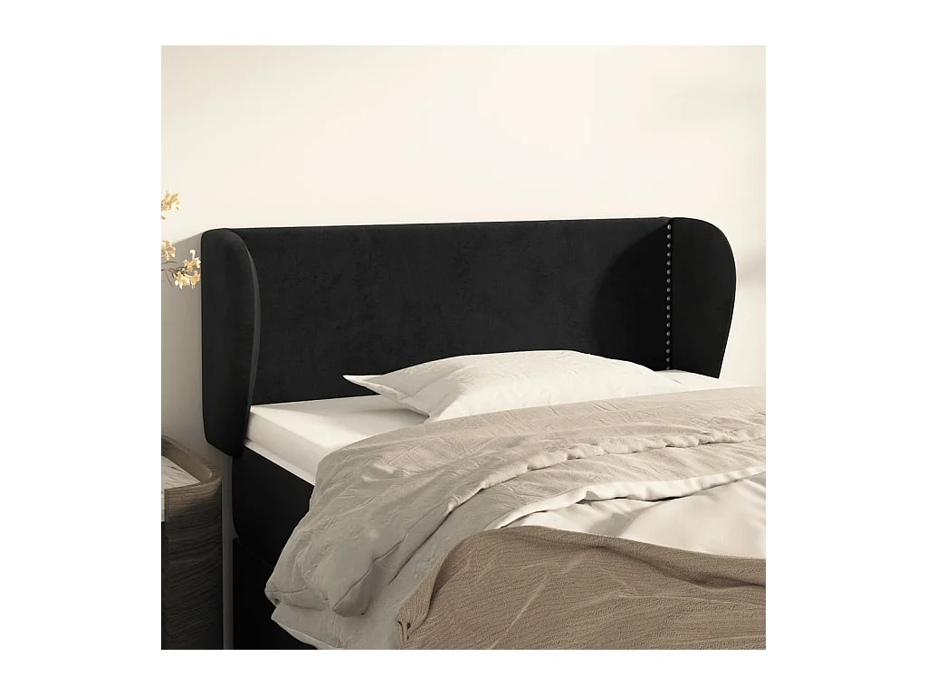 Tête de Lit | Panneau de tête pour lit Moderne avec oreilles Noir 83x23x78/88 cm Velours